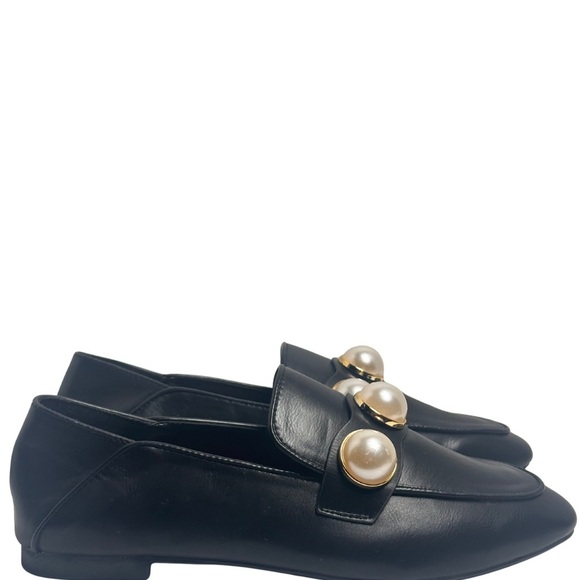 Zara Black Loafers with Gold Pearl Accents - Picture 1 of 5